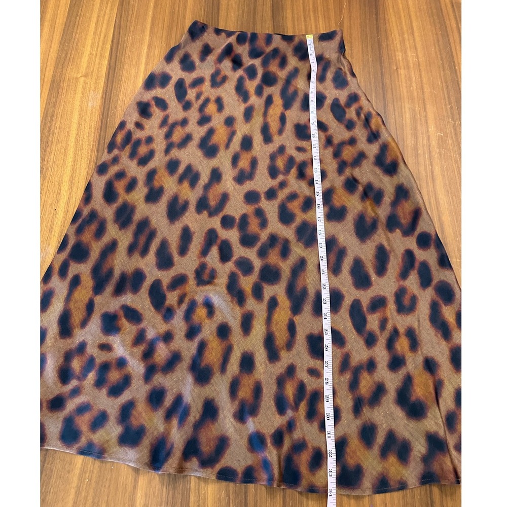 L'AGENCE Satin Animal Print Midi Skirt Small Brown Leopard Grunge Indie Sleaze - Picture 4 of 11